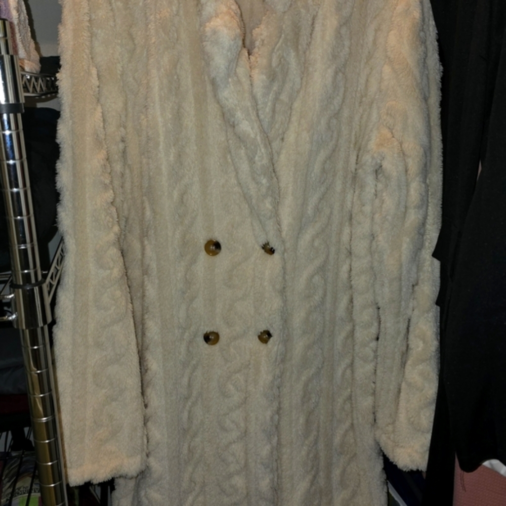 Elegant Cream Double-Breasted Women's Coat